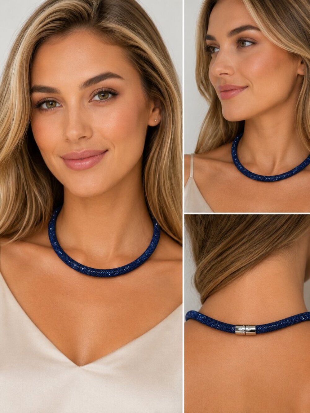 Swarovski Crystal Mesh Necklace – Blue